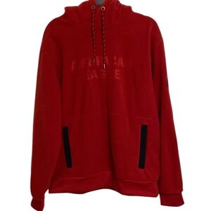 American Eagle Fleece Hoodie Size Large Red Half Zip Accented With Black Logo